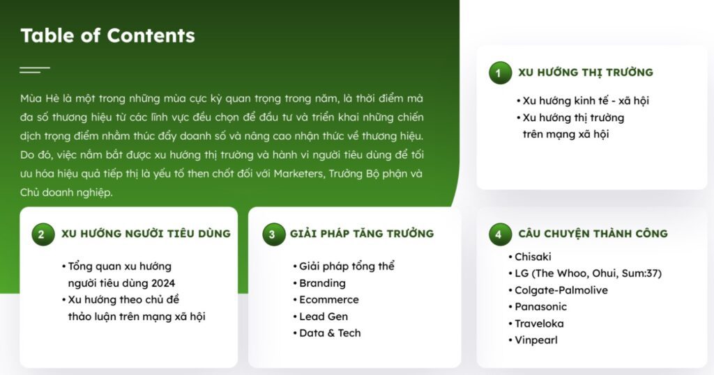 Nội dung ch&iacute;nh của b&aacute;o c&aacute;o marketing m&ugrave;a h&egrave;